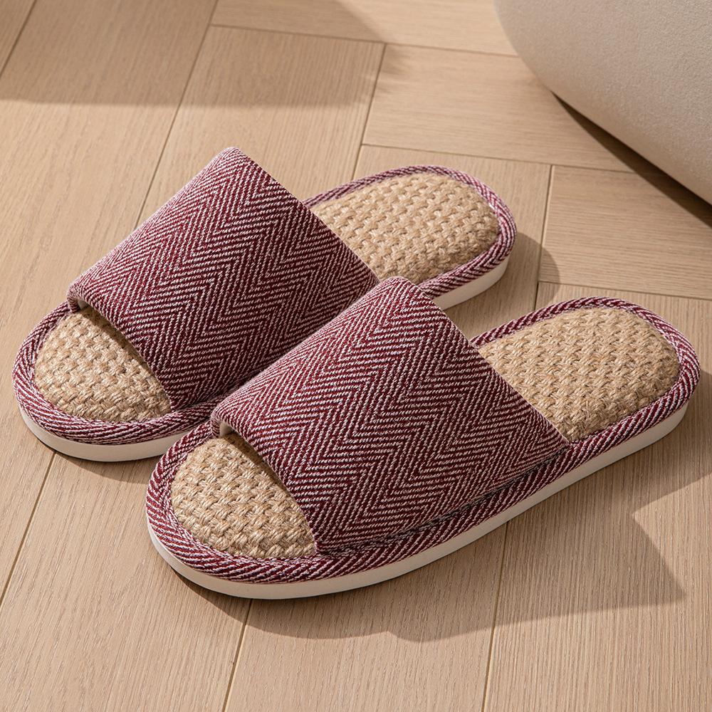 

2025 новые однотонные простые льняные тапочки домашние нескользящие бесшумные четырехсезонные тапочки с мягкой подошвой легкие комнатные прохладные тапочки 40-41 красный