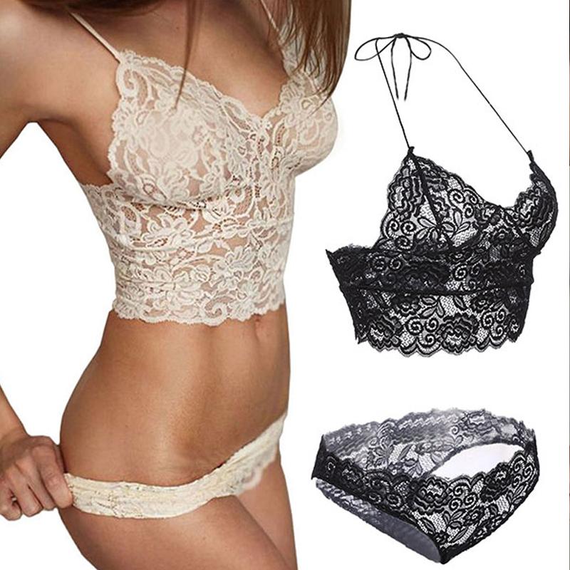 Women Sexy Lingerie Bralette Set Women Sexy Corset Hollow Lace See-through Underwear Cami Lingerie Bra Set Sex Clothes