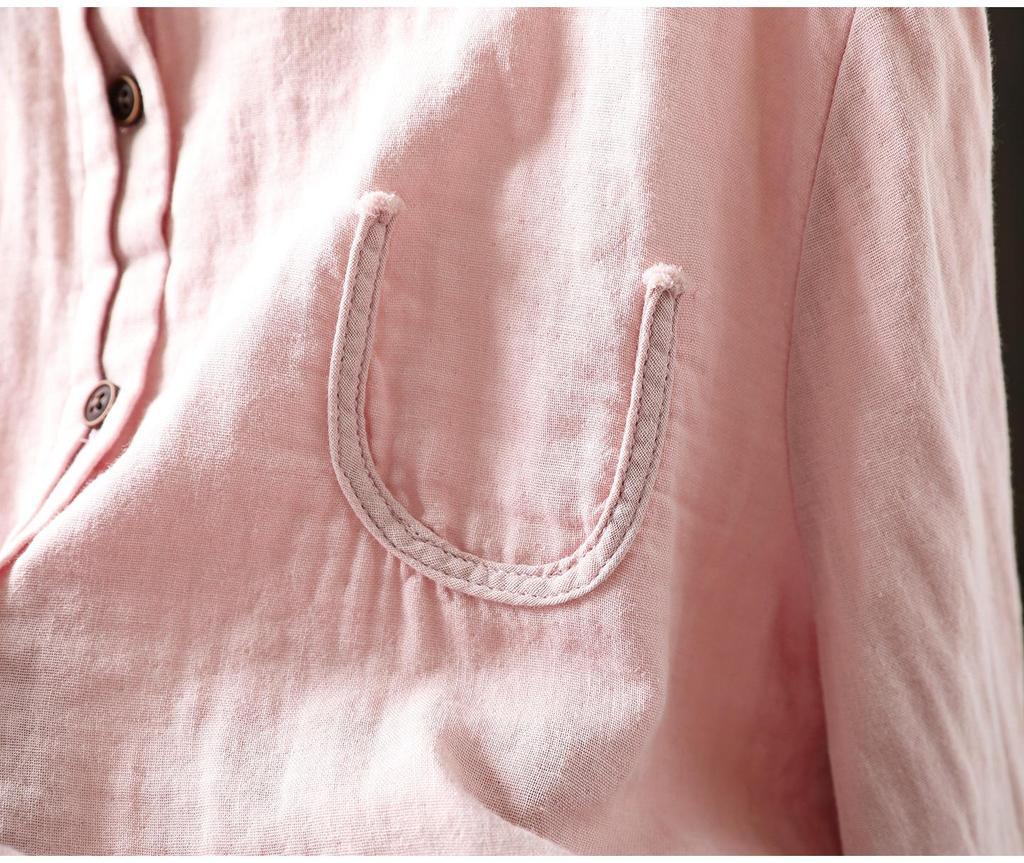 Autumn Cotton Lace Stand Collar Artistic Patchwork Age-Reducing Shirt