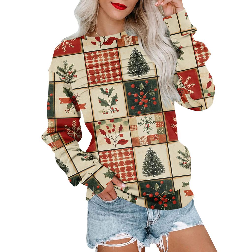 Damen Lässig Langarm Rundhals Sweatshirt Passform Plissiertes Oberteil