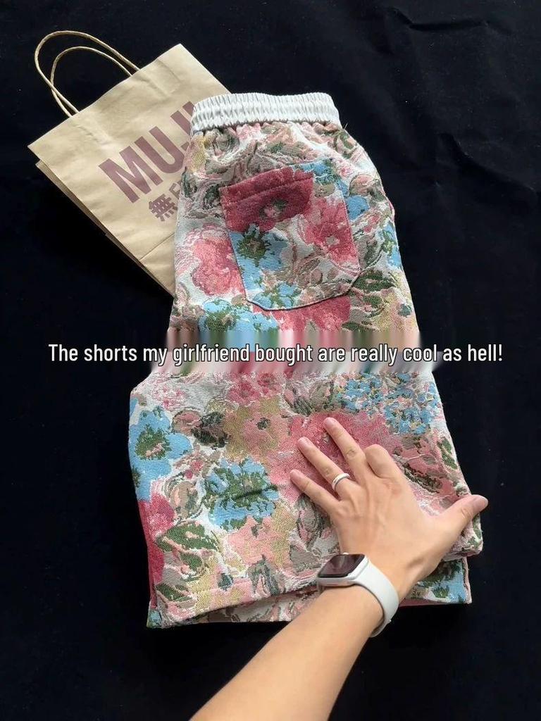 Men's Retro Floral Tie-Dye Mid-Length Summer Beach Shorts