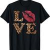 Leopard Print LOVE Red Lips Word Letter Cute Valentine T-Shirt