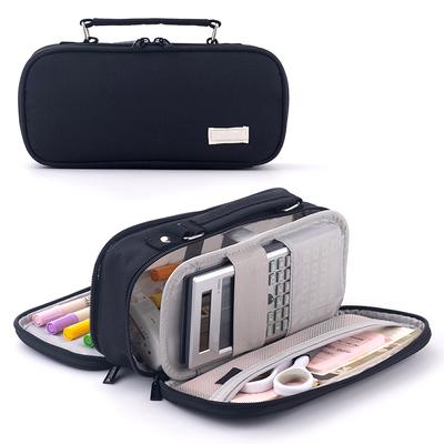 Large Capacity Pencil Case for School Students 2 Compartments Pen Pouch with Handle Multifunctional