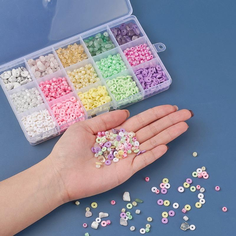 1SET DIY Bracelet Earrings Jewelry Accessories 15 Grid Color Loose Beads Rice Beads Stone Soft Pottery Combination Set