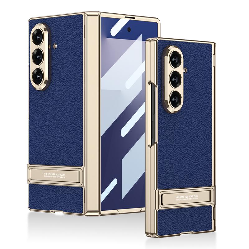 

Magnetic Hinge Leather Holder Case For Samsung Galaxy Z Fold 7 Front Screen Glass Plating Frame Cover For Galaxy Z Fold7 Case Galaxy Z Fold7 темно-синий