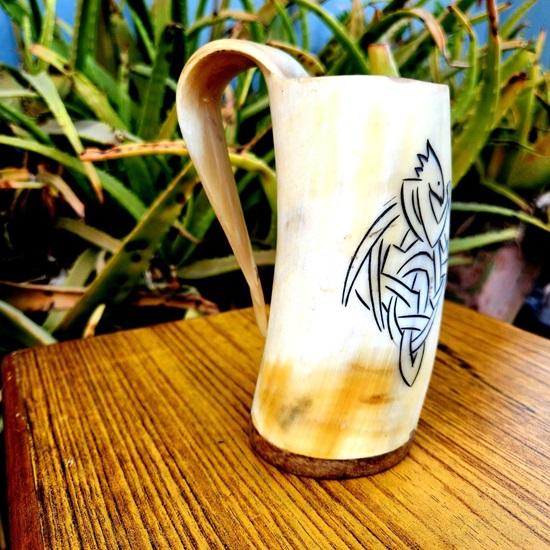 Mug en corne de Viking, gravé à la main, authentique, cadeau idéal pour les amoureux.