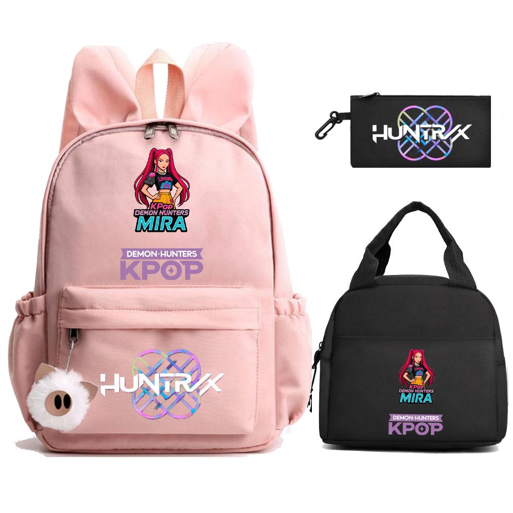 3 st/set Kpop Demon Hunters Tryckt Ryggsäck med Matlåda Pennfodral för Tonåring Flicka Pojke Tillbaka till Skolan Skolväska Stor Kapacitet Resväska