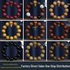 Men's Small-Leaf Red Sandalwood & Green Sandalwood Bracelet with Yellow Rosewood and Ebony Buddhist Beads 2.0".