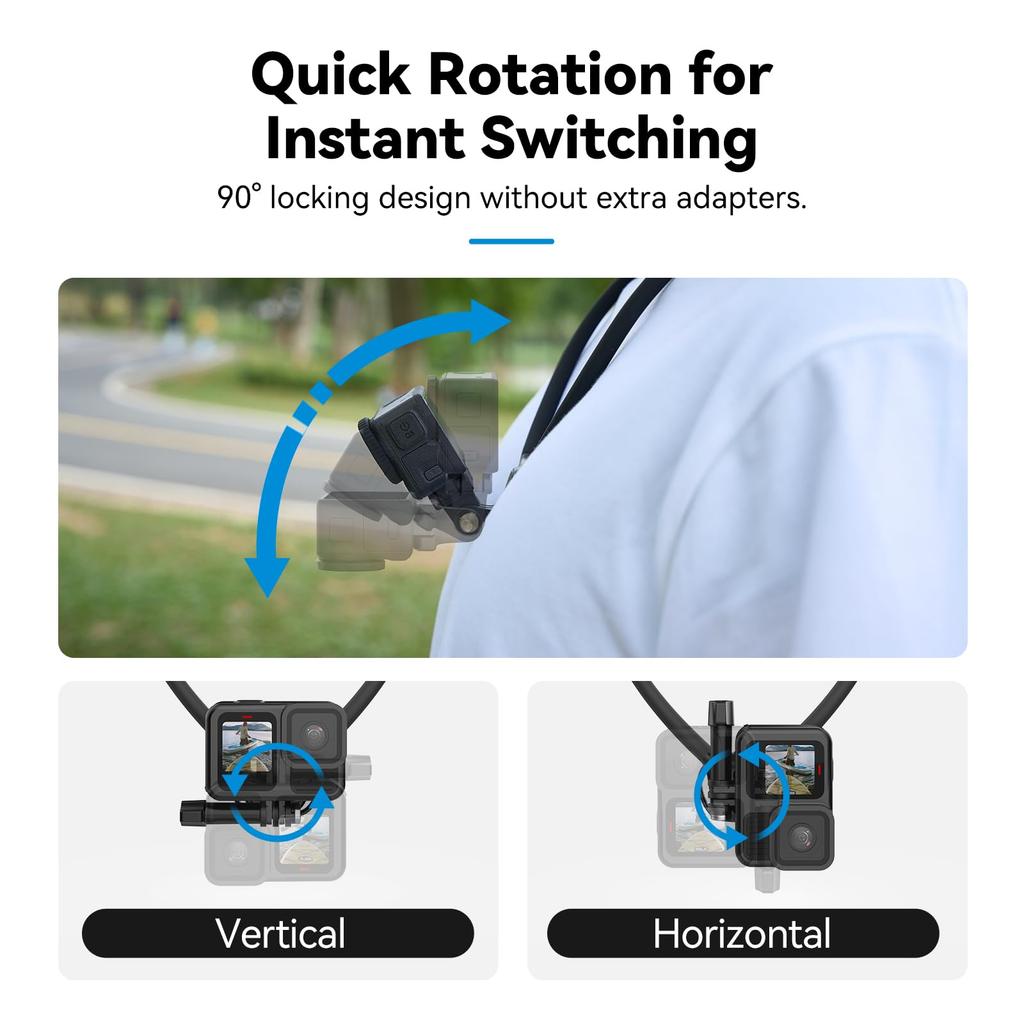 TELESIN Necklace Mount SE with Air Adjustable Chest Strap and Neck Holder for POV Compatible with GoPro Hero Insta360 Pro Action and AKASO 2.0