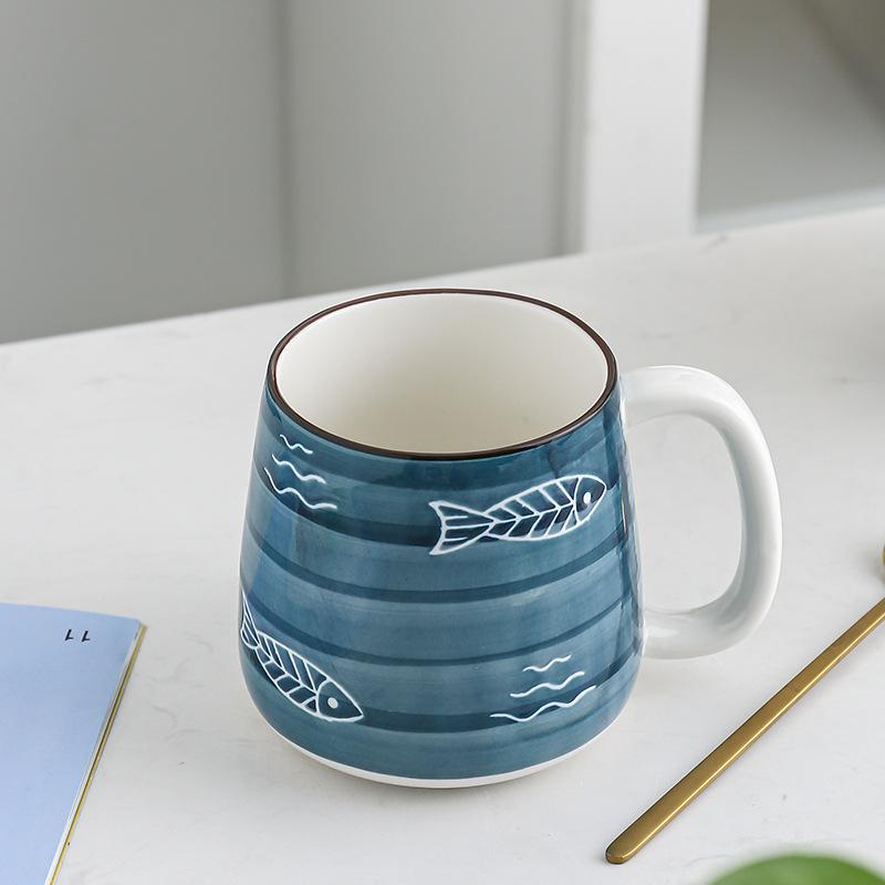 500ml Ceramiczny Kubek z Łyżeczką Japoński Ręcznie Malowany Styl Kubki Śniadaniowe Biuro Dom Filiżanka do Herbaty Kubek na Wodę Naczynia do Picia Prezenty