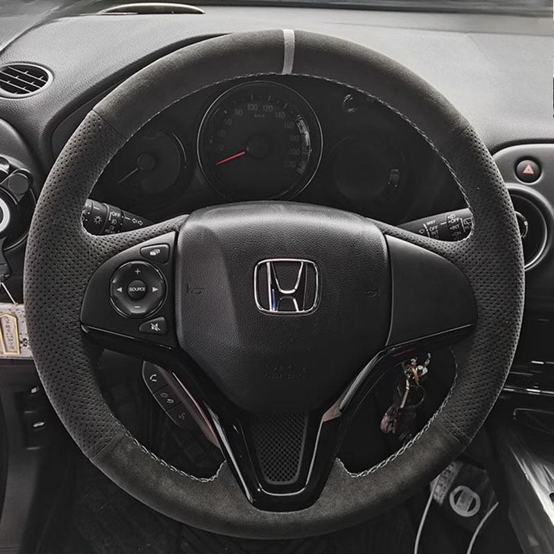 Dla Honda Fit City Jazz HRV HR-V 2016 Vezel 2015-2017 Ręcznie szyta antypoślizgowa odporna na zużycie zamszowa Pokrowiec na kierownicę samochodu
