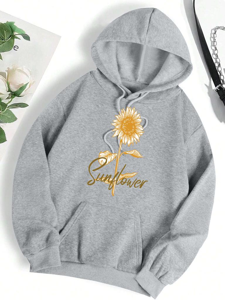 Blooming Beautiful Sunflowers Print Woman Hoody Solid Color Crewneck  Pullover Sport Trendy Women Clothing Breathable Loose Top
