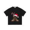 Christmas Boots T Shirt Black Santa Hat and Candy Cane Print Holiday Party Casual Wear