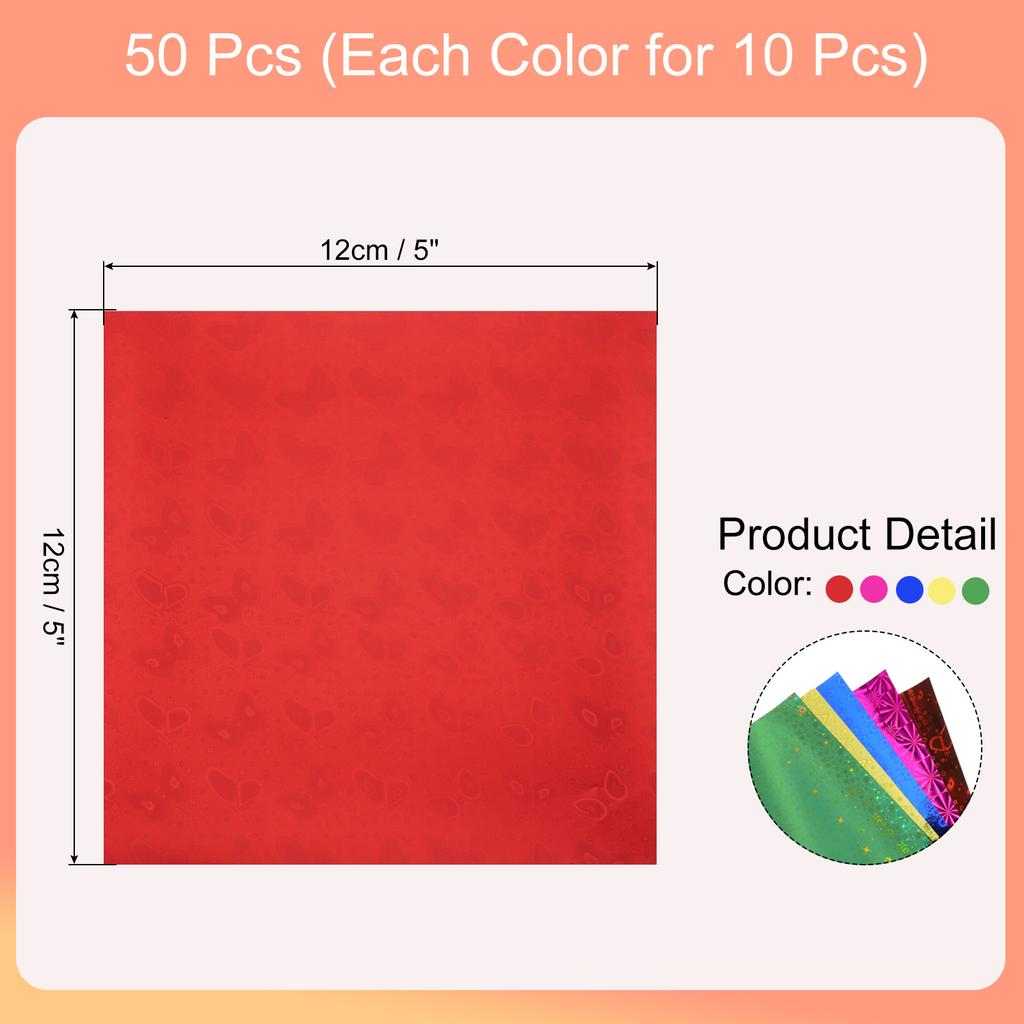 50 Sheets Glitter Origami Paper Metallic Holographic Foil Laser Paper Shiny Square Folding Paper for DIY Gold Green Red Blue