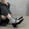 Thick Heel High Heel Black Square Head Rhinestone Single Shoes Women's Shoes 2025 New Autumn and Winter Plush Mary Jane Mao Shoes