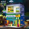 Creative City Street View Architecture Building Blocks Set Convenience Store Streetscape Construction Brick Toys with Light