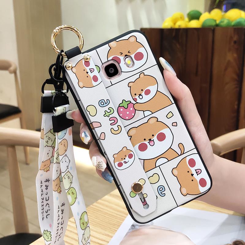 Soft Case Protective Phone Case For Samsung Galaxy J510/J5 2016/J5108 Wrist Strap Cartoon Cute Back Cover Silicone Ring