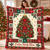 Personalized Christmas Blanket, Custom Family Name Fleece Throw, Christmas Tree Plaid Blanket, Poinsettia Holiday Gift for Family Xmas Decor