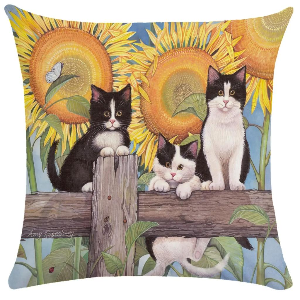 Home Decor Cute Cats & Birds Printed Pillow Covers Pattern Cushion Cover Suitable for Sofa Bedroom Car Pillow Cover