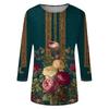 Trendy Vintage 3/4 Sleeve Top For Women,Ladies Casual Three Quarter Sleeve Round Collar Printed T-Shirt Blouse