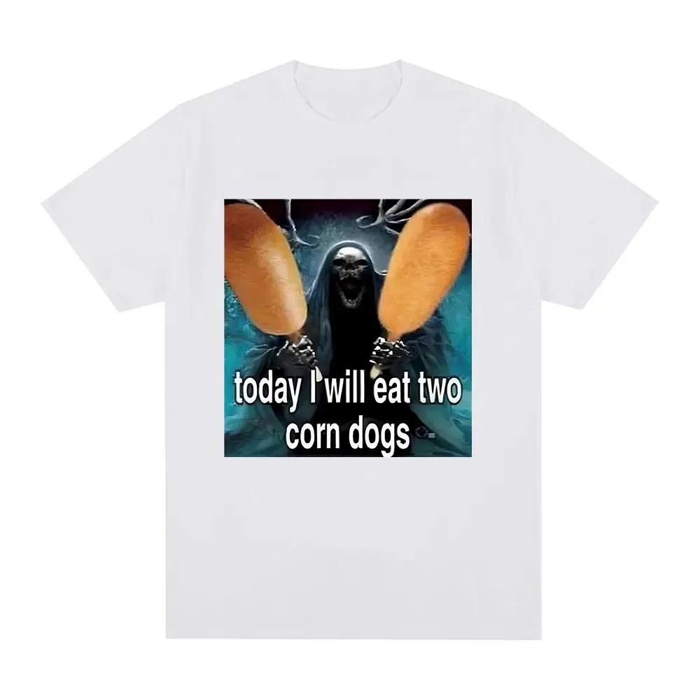 Today I Will Eat Two Corndogs Graphic Printed T-Shirt Skeleton Meme Women Vintage Gothic Summer Short Sleeve T-shirts Clothing