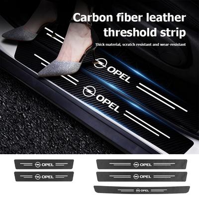 Car Logo Carbon Fiber Leather Door Sill Anti-Scratch Decorative Sticker Accessories For Corsa Mokka Astra Cascada Adam