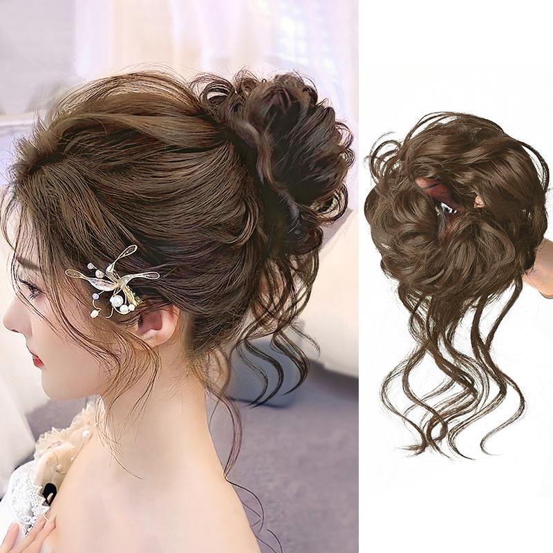 Synthetic Curly Bun Messy Claw Chignon Clip Elastic Hair Scrunchies Hairpieces Donut Updo Hair Pieces For Women