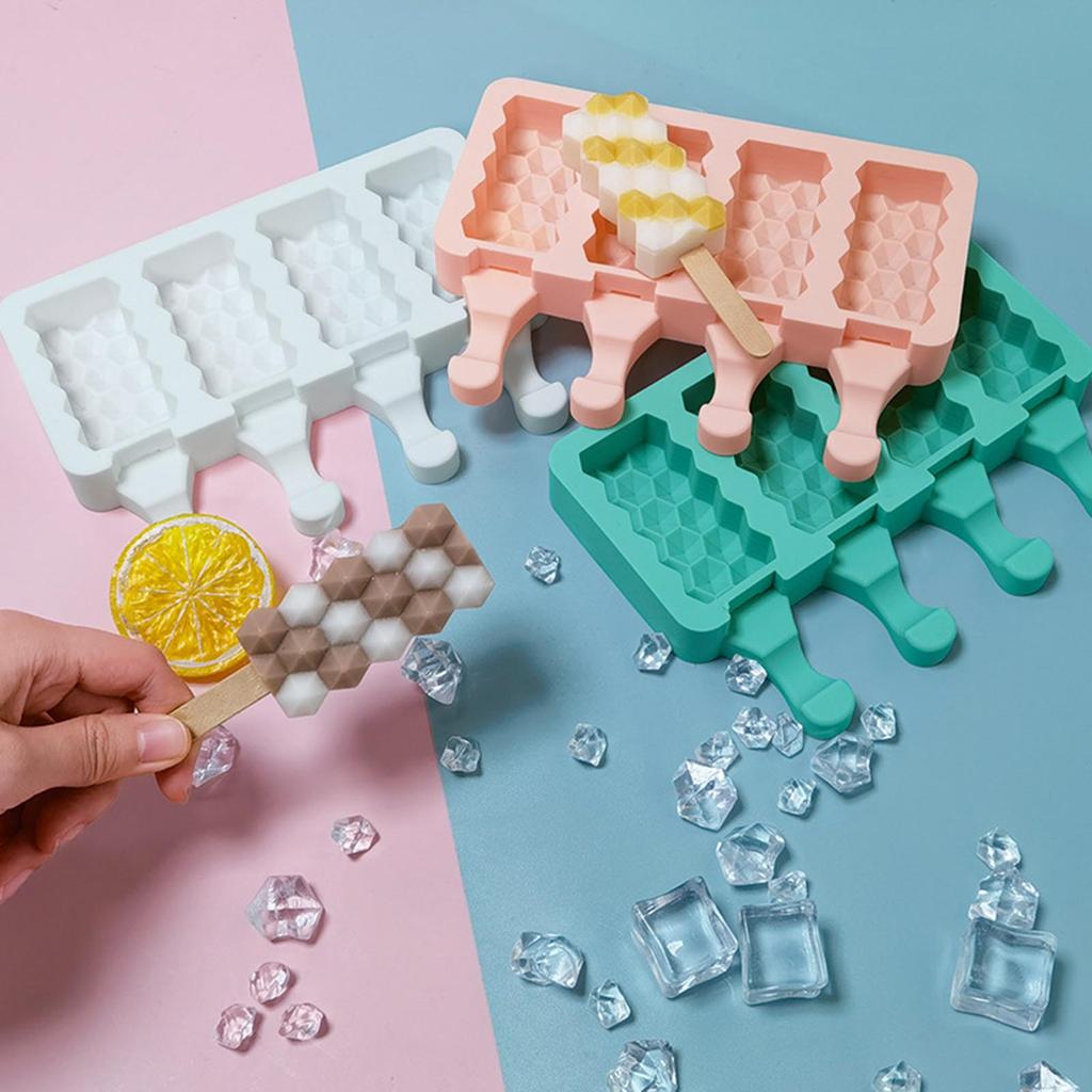 4 Cavity Ices Cream Mold Hexagonal Silicone Popsicles Molds Baking Tool Cake Candy Candy Mold Baby Food Ices Maker