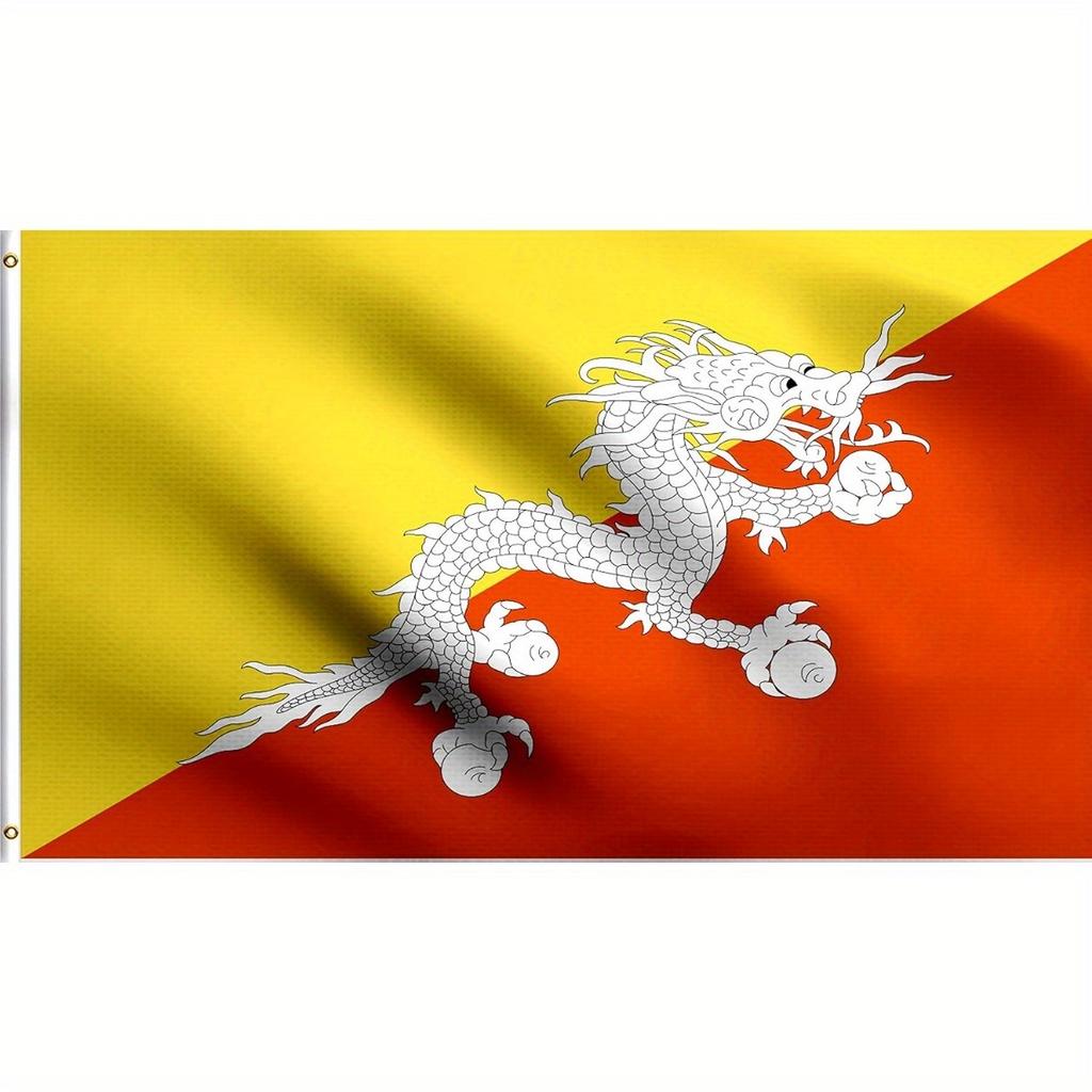 1pc Bhutan King Dragon Flag - 91.44x152.4cm UV Resistant 100% Polyester, Mythical Creature Design, White and Red Dragon on Yellow Background, Outdoor