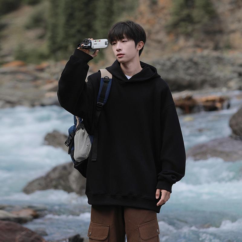 Heavyweight Hooded Sweatshirt for Men and Women In Autumn and Winter New American Style Drop Shoulder Loose Wide Version Solid Color Coat Hoodie