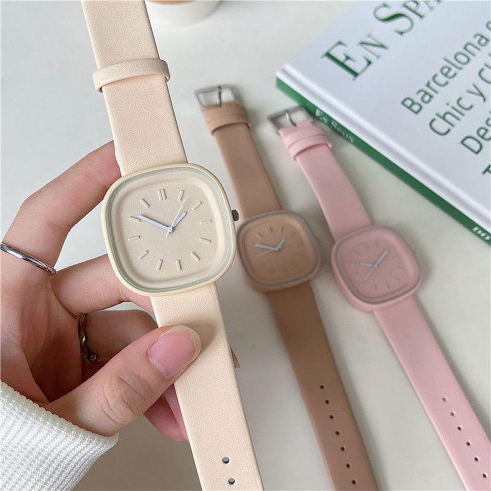Creative Fashionable Macaron Color Square Watch Multicolored PU Watchband Quartz Watch Women Casual Watch