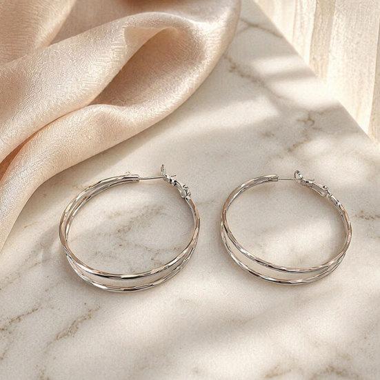 1 Par de Brincos Argola Círculo Duplo para Mulheres, Brincos Argola Grandes Finos de Camada Dupla, Joia de Brinco Geométrico Redondo