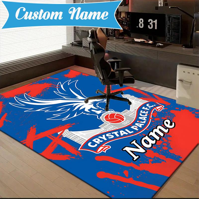 Custom Name Crystal Palace Crest Art Rug Game Carpet, Floor Mat for Bedroom Living Room Entryway Rug, Home Decor Idea Gift for Christmas Birthday