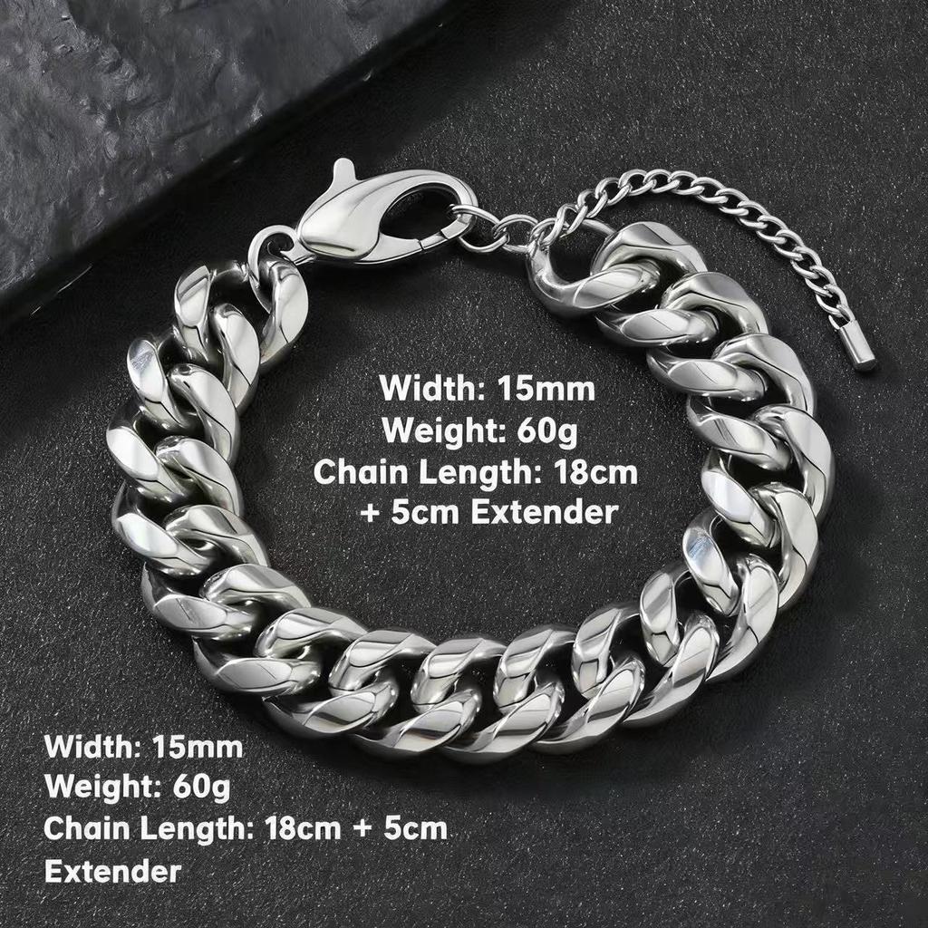 HNSP 316L Stainless Steel 13MM/15MM Cuban Link Chain Bracelet For Men Punk Street Hip Hop  Accessories