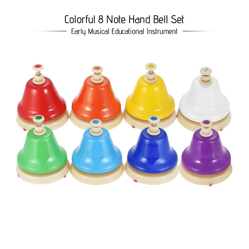 8 Notes Colorful Hand Bells Hand Bell Set Musical Percussion Instrument Iron & Plastic Material for Early Music Education