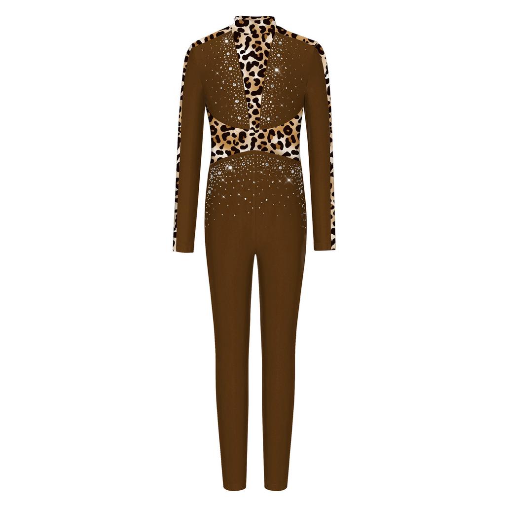 Leotard da Ballo da Bambina a Maniche Lunghe con Paillettes e Strass, Lucido, Full Body, Zip Invisibile Posteriore