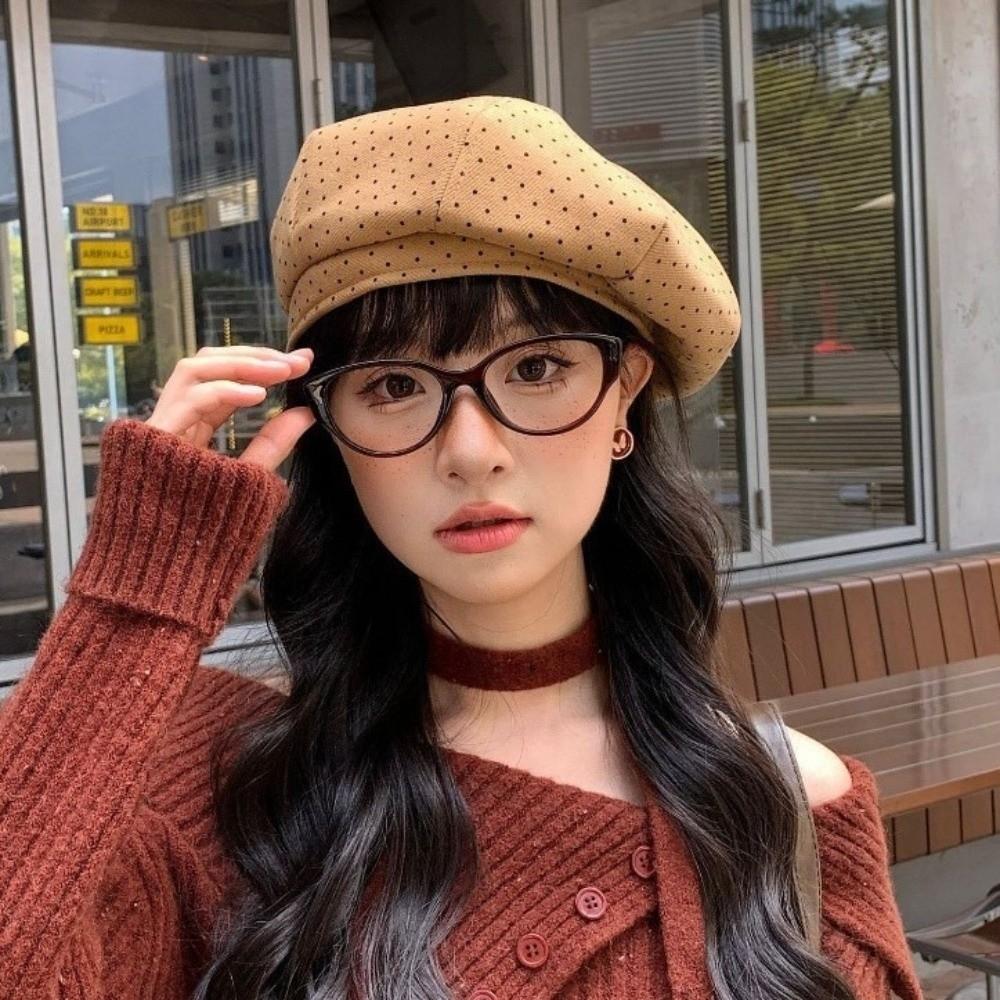 Cotton Women Painter Hat Keep Warm Women Octagonal Cap Cool Polka Dot Beret Hat  Winter