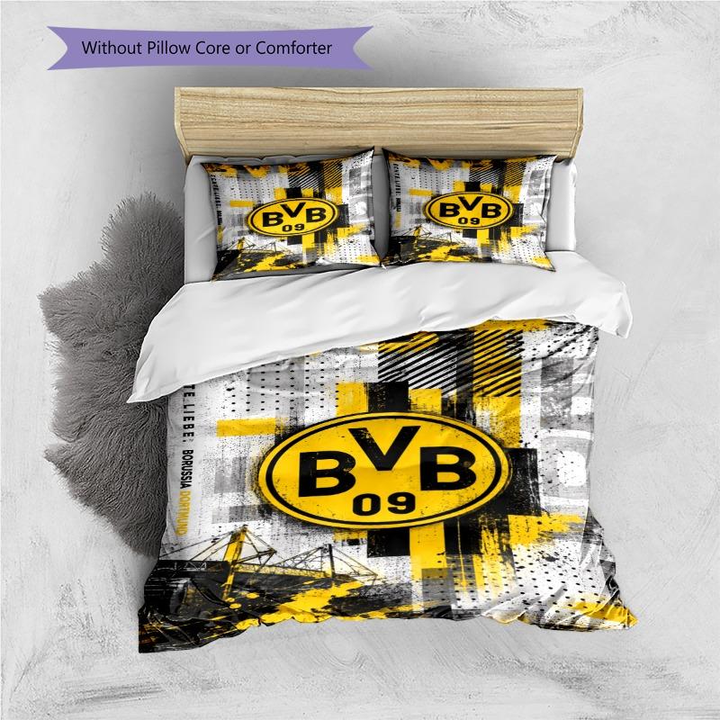 Borussia Dortmund BVB 09 Graffiti Stadium Print 3‑Pieces Duvet Cover Set Soccer Fan Bedding Bedroom Home Decor Without Pillow Core Comforter