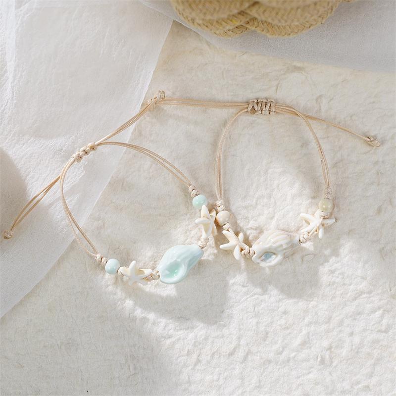 Bohemian Conch Starfish Shells Ceramics Beaded Bracelets for Women Girls Shell Beaded Beach Bangles Jewelry Gift Adjustable