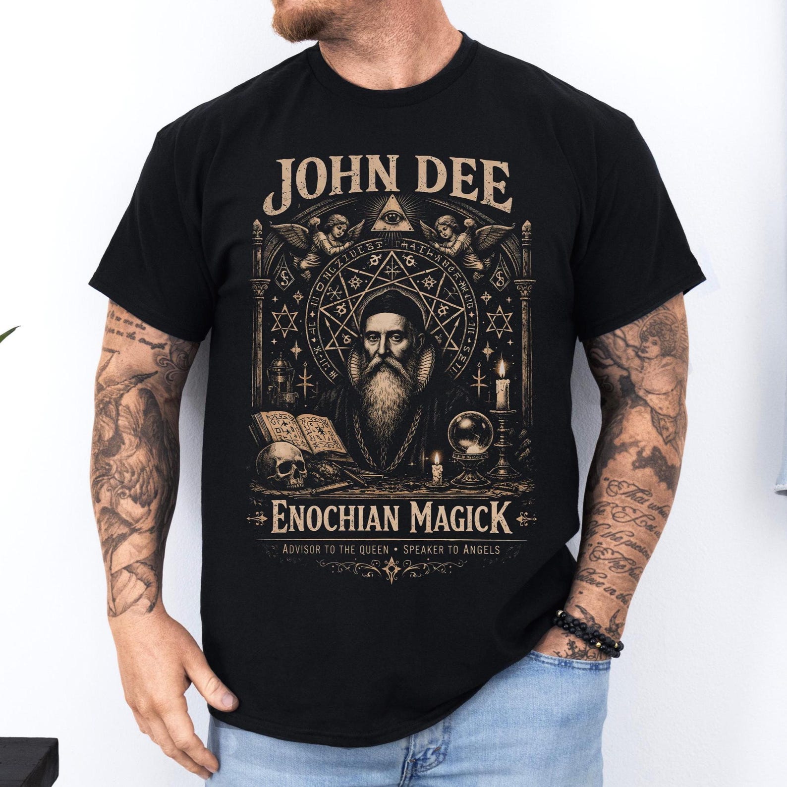 John Dee T-Shirt: Enochian Magick Shirt | Occult Witchcraft Esoteric Apparel | Alchemy Pagan Gothic Unisex Tee S
