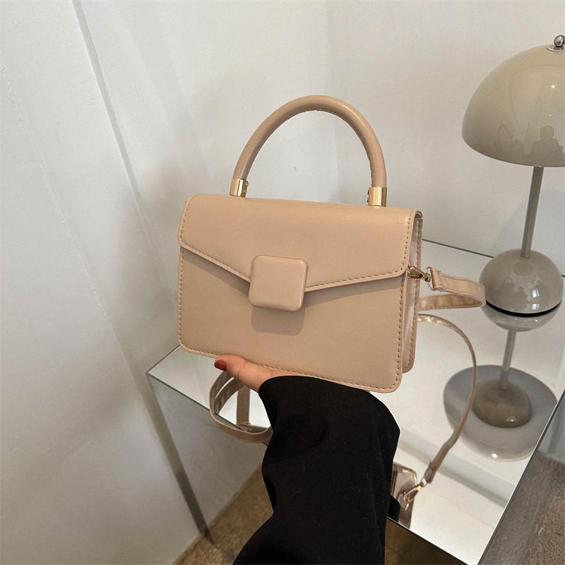 Elegant Pu Leather Small Square Bag Lock Clasp Trendy Handheld Tote For Women 2023