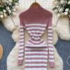 Pullover Kleider Frauen High Neck Herbst 2024 Sexy Slim Fit Farbe Blockiert Gestreiften Gestrickte Bodycon Kleid Streetwear Chic Kleider