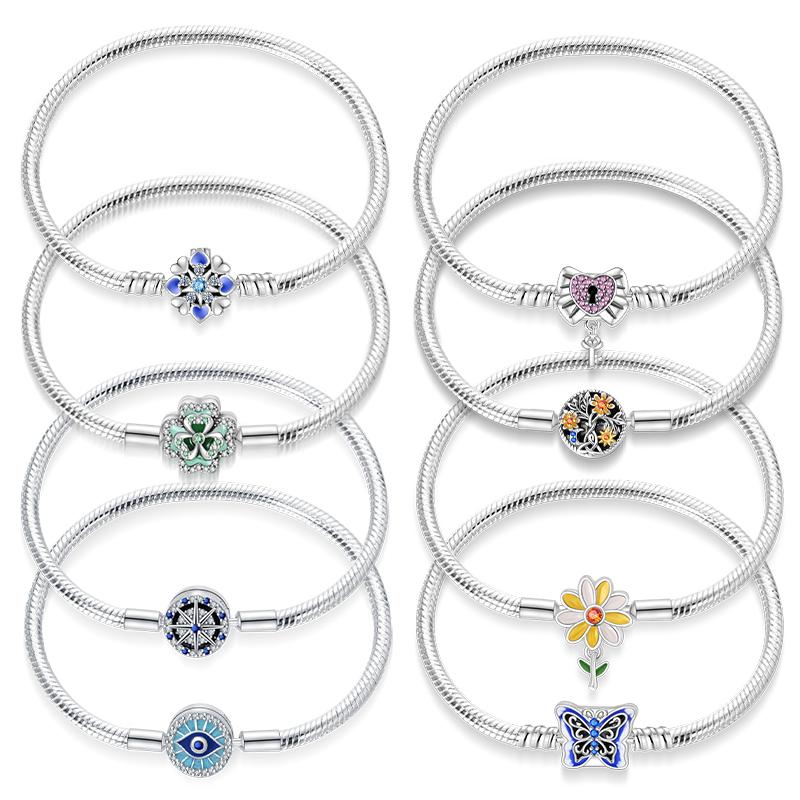 

Новые серебряные 925 пробы оригинальные 17-20 см синие бабочки восьмиугольные звезды дьявольский глаз браслеты для женщин подходят DIY подвески на день рождения ювелирные изделия