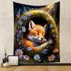 Dreamy Fox In Floral Hollow Under Moonlight Patterned Tapestry Decorative Wall Hanging, Home Bedroom Living Room Decor