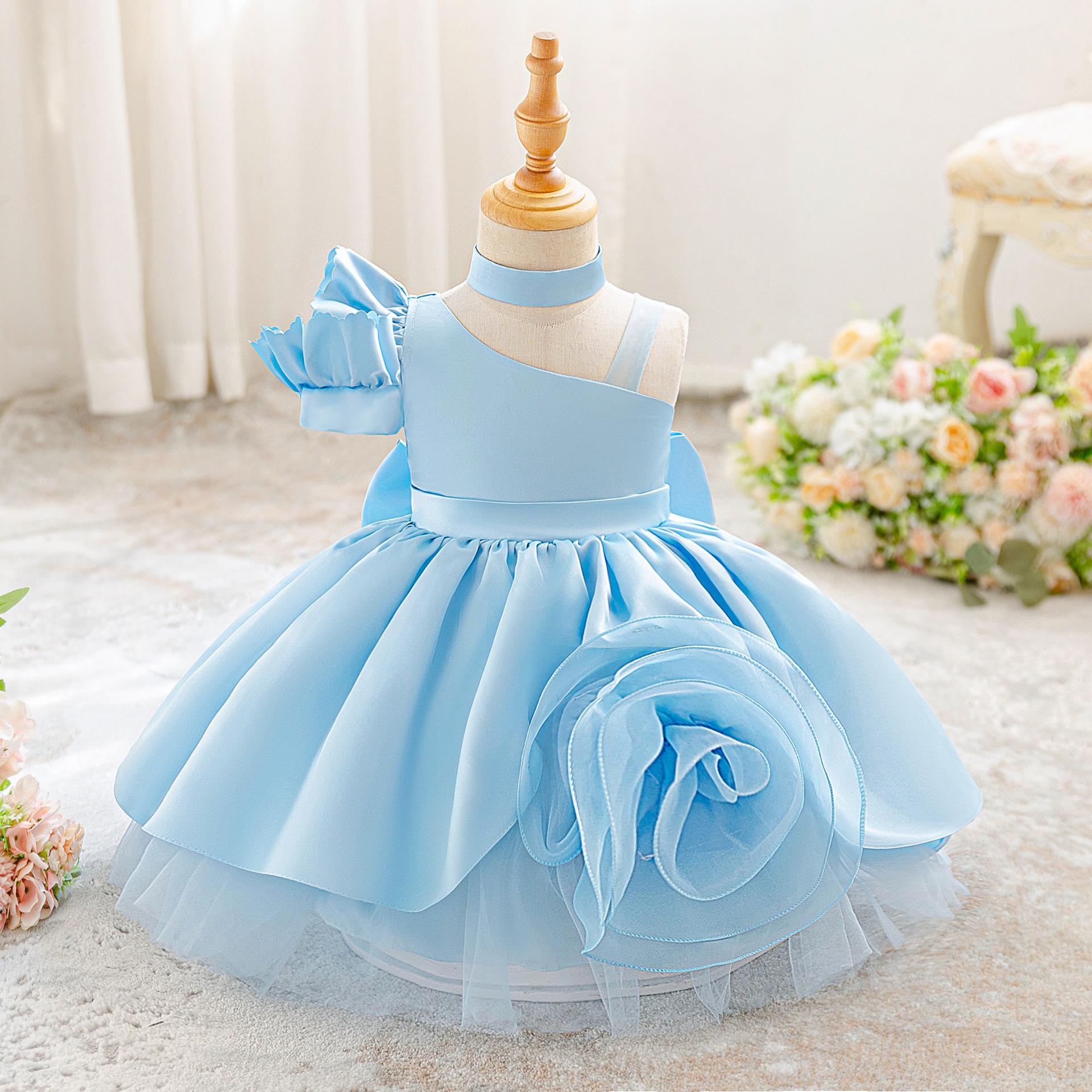 

Wedding Flower Girls Dress Toddler Baptism 1st Birthday Dress Baby Girl Clothes Princess Wedding Lace Party Kids Costume AL3102 90 синій