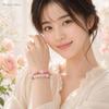 Rockyu Allure Bracelet for Women, Pink Orange, Natural Rhodochrosite, A Glossy Prayer Bead Bracelet for Wishes, Gift (Blue Chalcedony X Ebony)