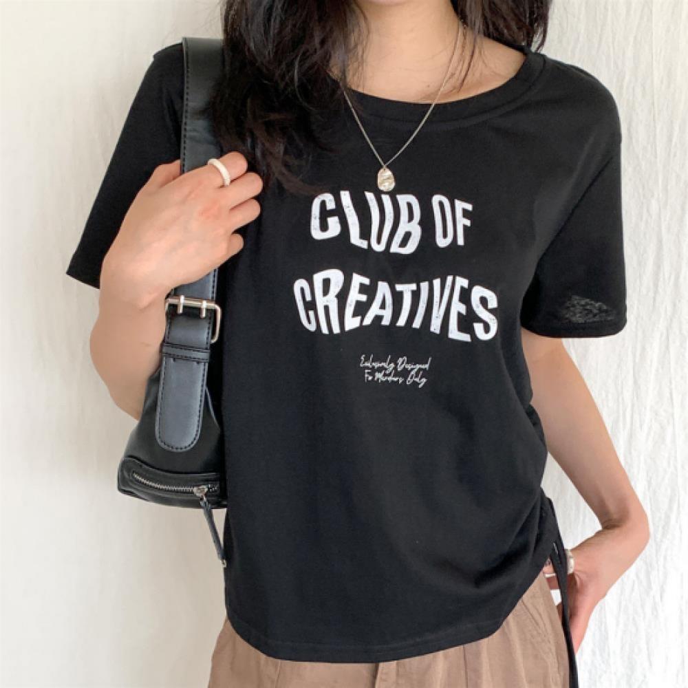 New Arrivals Open Run Women Lovely Side LeTTering CoTTon T shirT shorT Sleeve