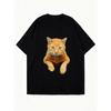 Oversized T Shirt Black Orange Cat Print Casual Wear for Women Summer Fashion Streetwear Top Unisex Loose Fit Graphic Tee