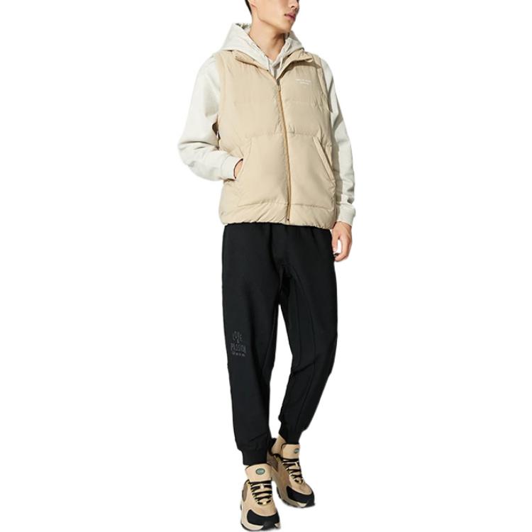 Li Ning Wade Series Contrast Color Logo Print Stand Collar Down Vest Men Vests Off-White AMRS035-3