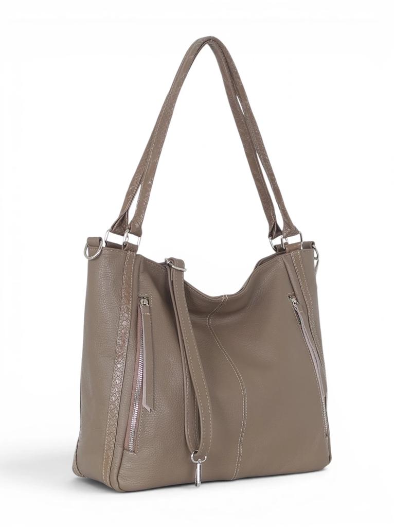 Vera Pelle Italian Leather A4 Handbag - Two-Compartment Shopper | Natural Leather | Taupe